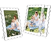 NEUREGY 3 PACK 5 x 7 Picture Frame, Acrylic Clear Scalloped Photo Frame with Magnetic Holder for Vertical and Horizontal, Magnetic Picture Frames for Refrigerator and Desktop Display