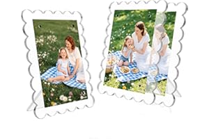 NEUREGY 3 PACK 5 x 7 Picture Frame, Acrylic Clear Scalloped Photo Frame with Magnetic Holder for Vertical and Horizontal, Magnetic Picture Frames for Refrigerator and Desktop Display