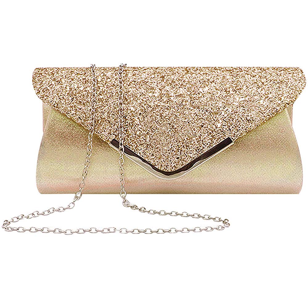 Megauk Women's Clutch Glitter Elegant Evening Bag Shiny Handbag Envelope Bag Rhinestone Clutch Bag with Chain for Wedding Prom Party Size: One Size