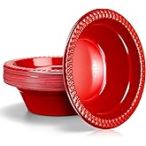 wlilupah 30 Pack 12 oz Red Disposable Plastic Bowls Dessert, Ice Cream, Salad, Soup Serving Cups for Party, Picnic, Food Snacks (Red)