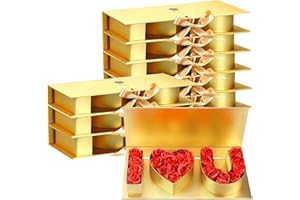Ireer 8 Pcs Valentines Day Empty I Love You Flower Box Bulk Large I Heart U Letter Gift Box with Ribbon for Holiday Mother Wedding Bridal Rose Chocolate Packaging(Gold)