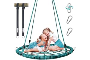 Hapfan 40'' Spider Web Tree Swing, 750 lbs Saucer Net Swing with Swivel and 9.8 FT Hanging Straps, Backyard Swing Set Accessories(Green)