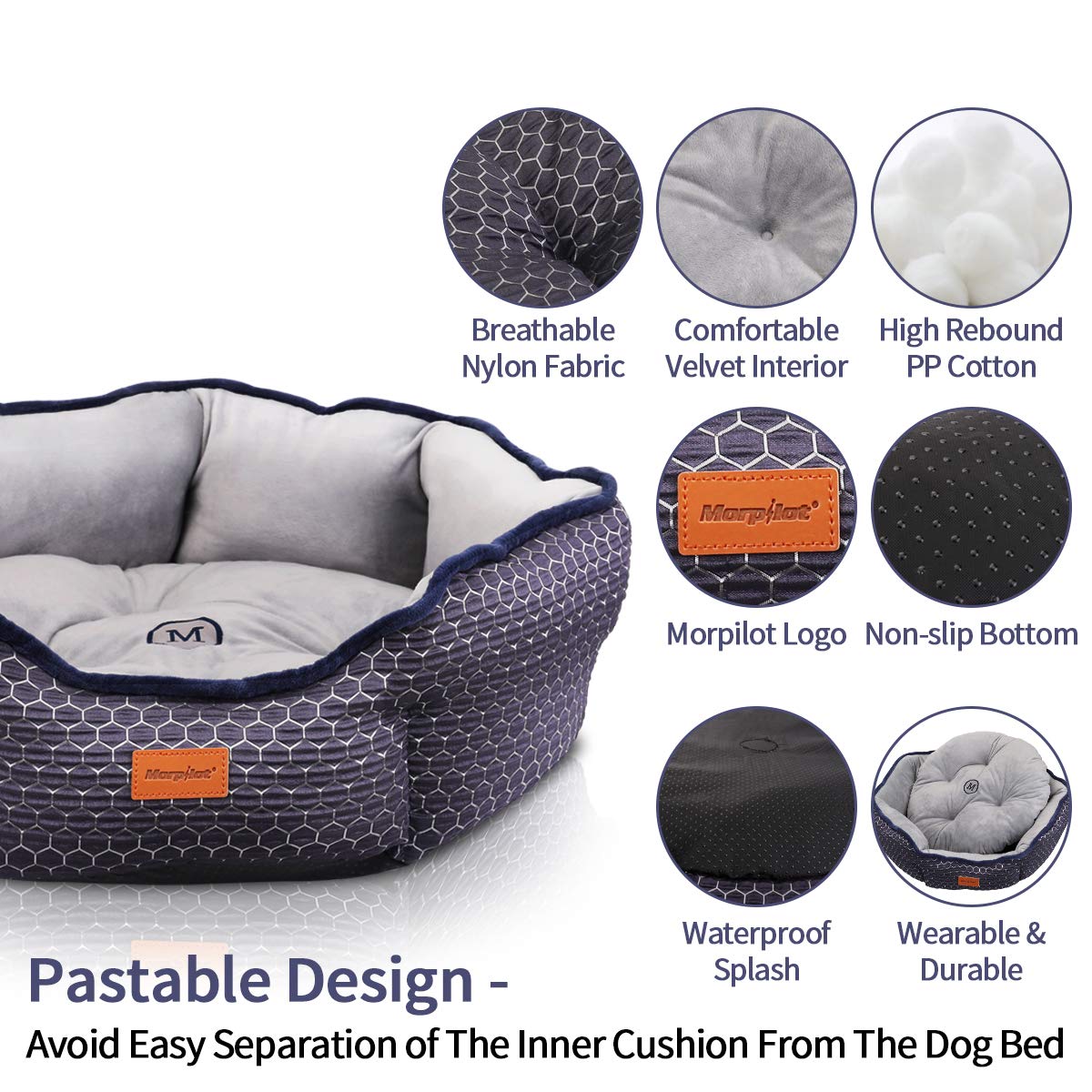 morpilot Haustierbett Katzenbett für Katzen und kleine, mittelgroße Hunde, Komfortables weichem Kissen, maschinenwaschbar Hundebett, Geschenkschale für langsames Fressen (mittelgroß: 60 * 60 * 18 cm)