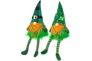 MPINOI St Patricks Day Decorations -2Pcs St. Patrick's Day Gnomes Elf Plush with Irish Shamrock Necklaces for Home Decor, Mr and Mrs Leprechaun Doll Party Decorations