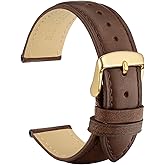WOCCI 20mm Vintage Leather Watch Band for Men and Women, Gold Buckle (Dark Brown)