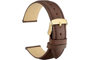 WOCCI 18mm Vintage Leather Watch Band for Men and Women, Gold Buckle (Dark Brown)