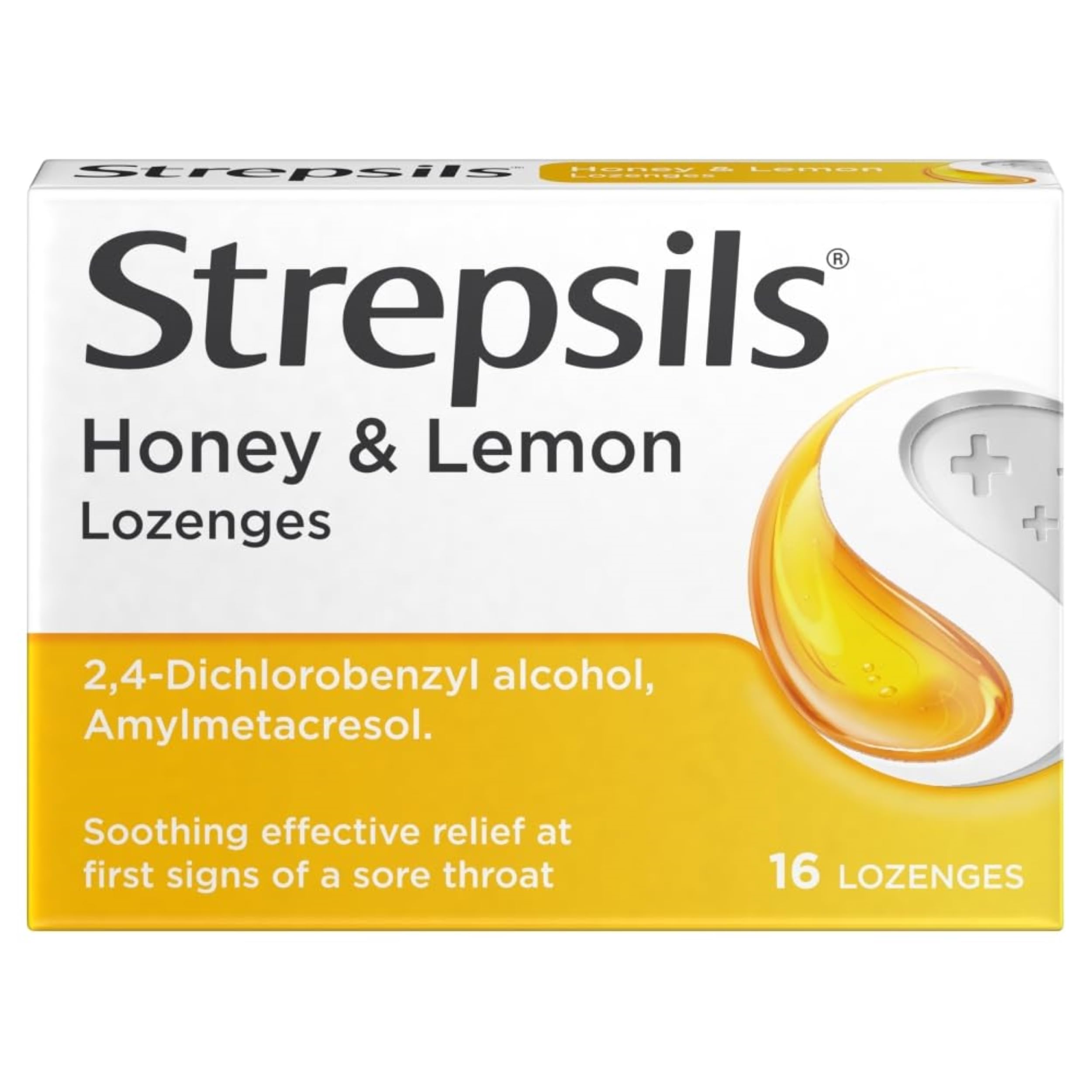 Strepsils Honey and Lemon Lozenges , 16 Total, Soothing Relief, Sore Throat Relief, Immediate Prevention, Effective Antiseptics, Fast Acting Relief, Up To 2 Hours Relief, Sore Throat, Medication