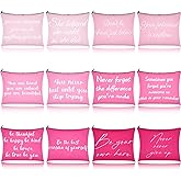 Fjoron 12 PCS Inspirational Canvas Makeup Bags Bulk Makeup Bags for Women Inspirational Quotes Cosmetics Bags with Zipper Gift for Valentine's Day Christmas Graduation(Pink)