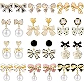 NEWITIN 12 Pairs Bow Earrings for Women Hypoallergenic Earring Gold Bowknot Earrings Ribbon Bow Dangle Earring for Women