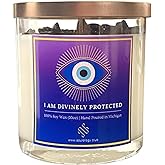 Evil Eye Candle for Protection, Pineapple Sage Scented Crystal Candle Infused Lapis Lazuli and Tiger Eye, 10oz Jar, 100% Soy Wax, Phthalate-Free Fragrance, Protection Candle, Crystal Candle Magic