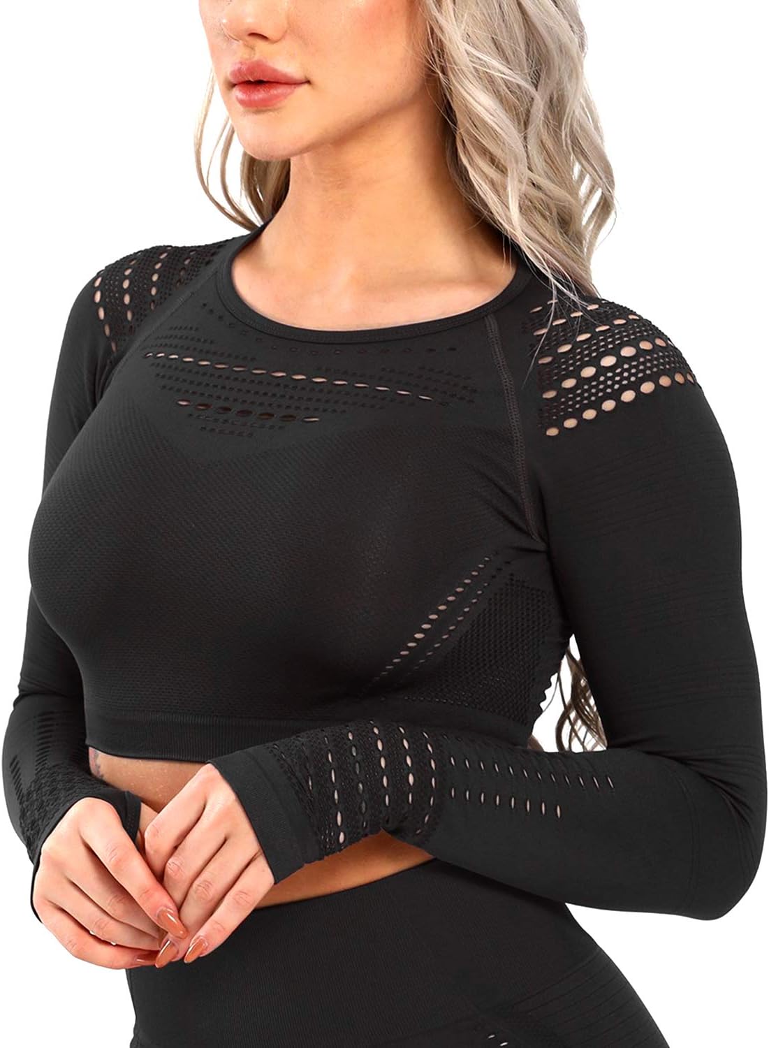 CFRWomen's Crop Tops for Women Gym Vital Seamless Long Sleeve Workout Tops Shirts