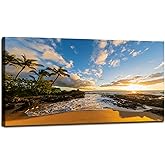 DZL Art S75462 Large Beach wall art Secret Beach at sunset, Maui, Hawaii Canvas Wall Art For Living Room Decoration Nature Picture Canvas Prints Painting for for Office Wall Decor Home Decorations