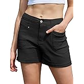 Rasutina Women High Waisted Jean Shorts Stretchy Denim Shorts for Women Folded Hem Chino Shorts Summer Jorts