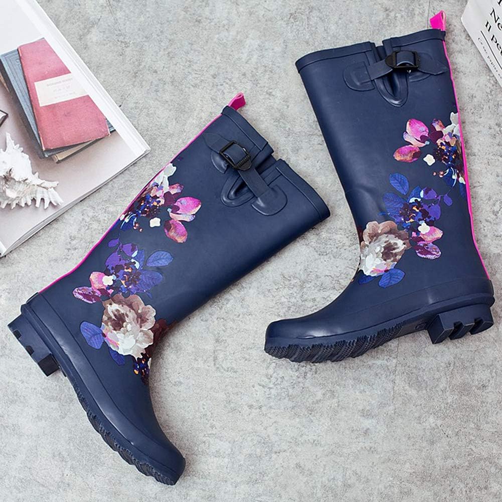 wealsex Bottes Pluie Femme Fleur Mollets Larges Botte ...