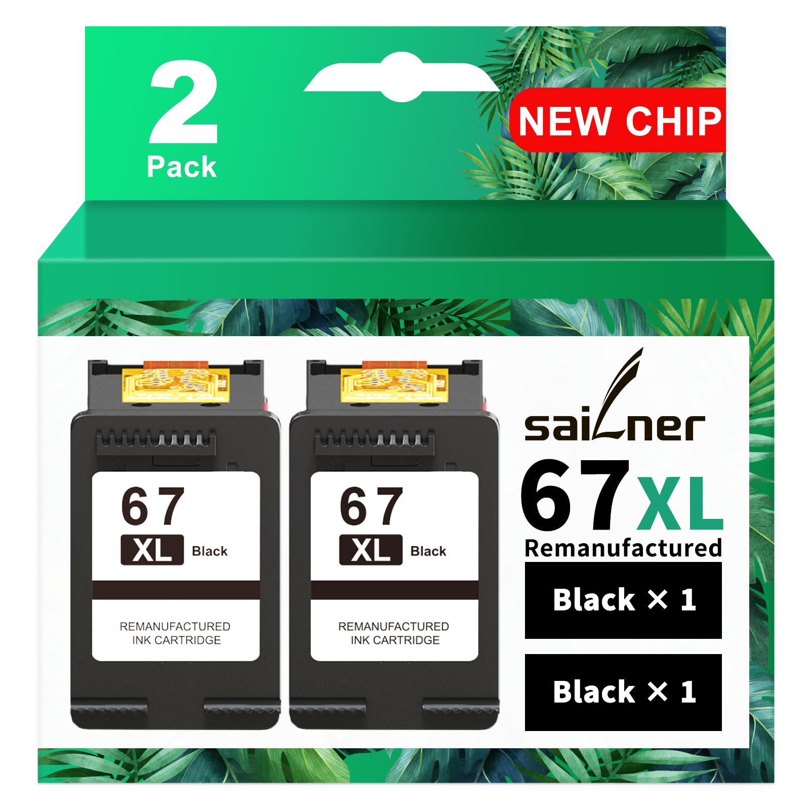 Photo 1 of SAILNER 67XL Black High-Yield Ink Cartridge Replacement for HP Ink 67 67XL HP Printer Ink use with for DeskJet 2855e Ink Cartridges Deskjet 4155e 2755e 4155 2700 2700e Envy 6055 Printer 67(2 Pack)