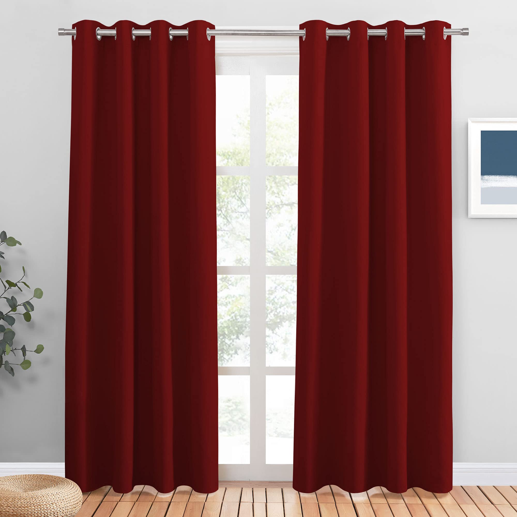 PONY DANCE Blackout Curtains for Christmas Decor - 84 Inch Length Thermal Curtain & Drapes Eyelet Top for Space Partition Window Panels for Home Decoration, 1 Pair, W 52" by L 84", Red — image 1