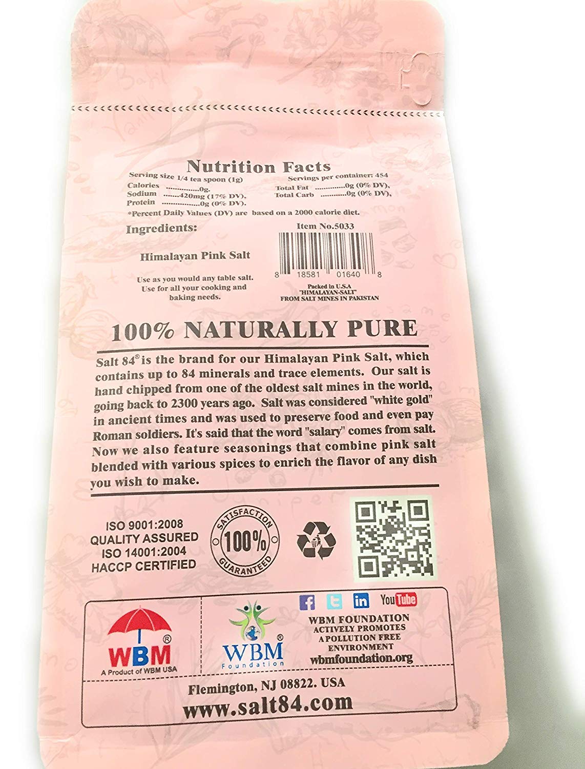 Himalayan Chef Pink Salt Fine Stand Up Bag w/Window, 100% Pure Natural Himalayan Pink Salt - 1 LBS : Sea Salt : Grocery & Gourmet Food