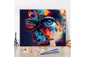 TUMOVO DIY Paint by Numbers Butterfly and Eye Adults' Paint-by-Number Kits on Canvas Abstract Oil Hand Painting with Brushes and Acrylic Pigment Art Crafts 16"x20"(Frameless)