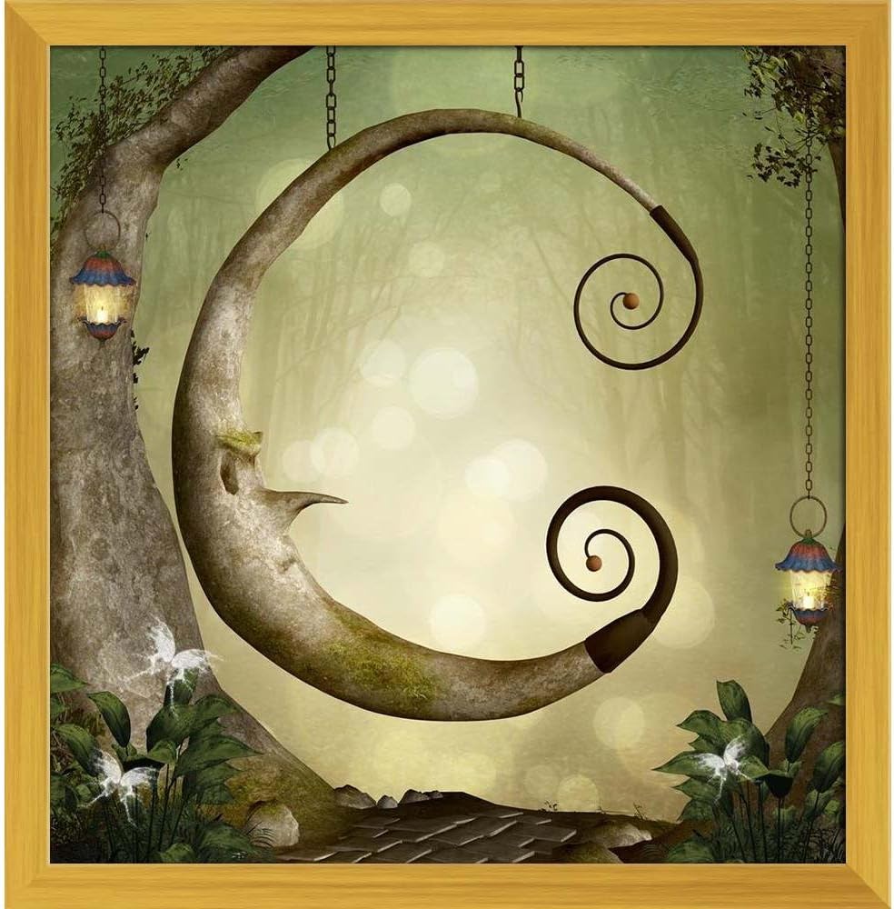 ArtzFolio Forest Secret Swing Canvas Painting Golden Wood Frame 16 X 16.4Inch