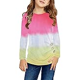 Ecokauer Girls Casual Tunic Tops Knot Front Long Sleeve Loose Soft Blouse T-Shirt Size 4-13
