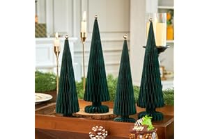 SUNBEAUTY 4 Pcs Honeycomb Christmas Trees Green Xmas Paper Tree Decor 3D Artificial Paper Tree Centerpiece Vintage Honeycomb Christmas Decor for Table Bedside Fireplace Party Decorations