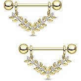 CM Crareesi Mania Nipple Shield Ring 316L Stainless Steel Nipple Piercing Jewelry 14G Flower Nipple Barbell for Women and Men