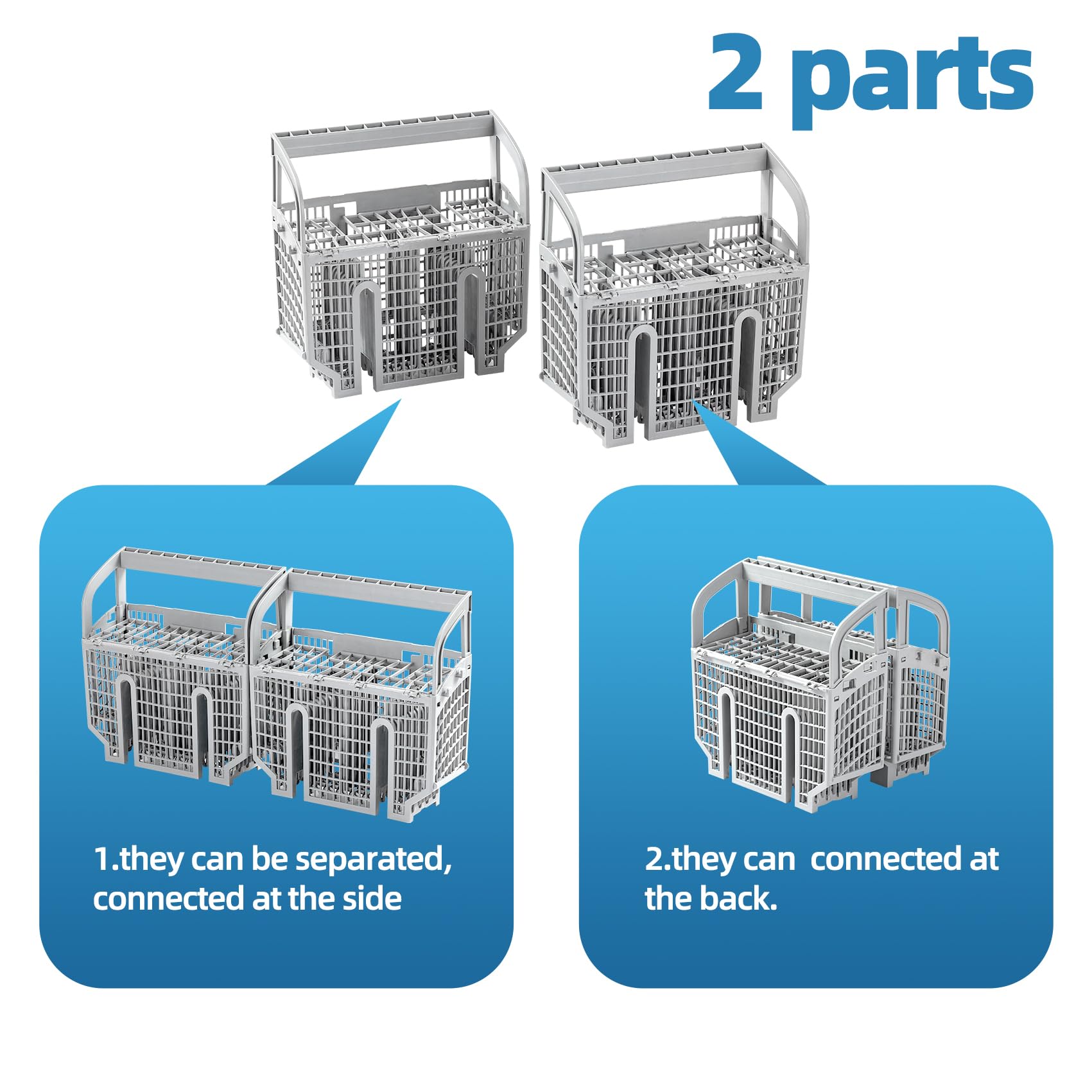 Upgraded 00675794 675794 9001396277 Dishwasher Cutlery Basket Silverware Basket (Gray) Replacement Part Compatible with Bosch Dishwashers, Set of 2