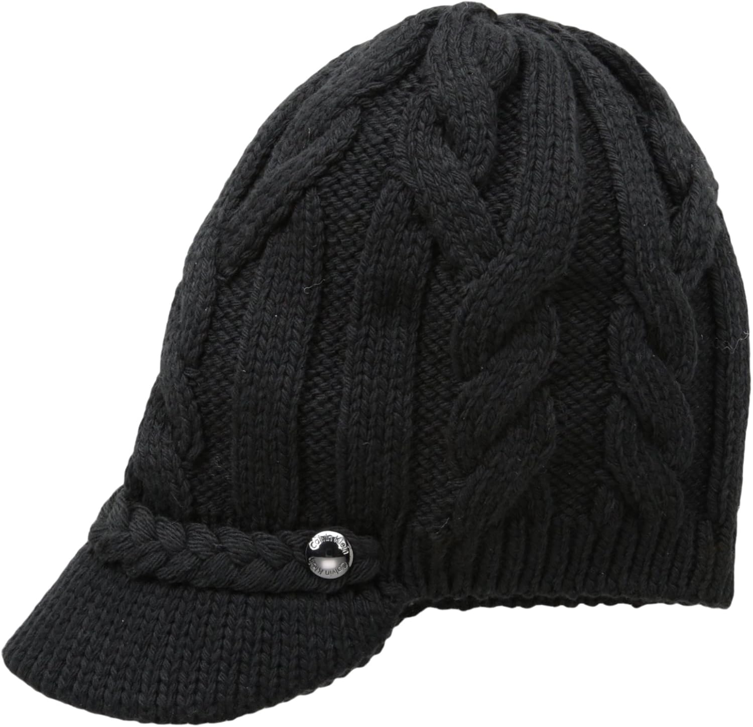 Calvin Klein Women's Cable Cabbie Hat with Lurex Stripe, Black, One