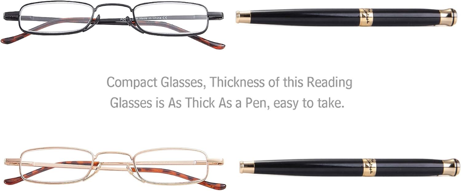 EYEGUARD Slim Reading Glasses,2 Pair Mini Compact Readers Superlight Metal Pocket Readers with Portable Cases for Men Women(+2.50 Magnification) - Image 5