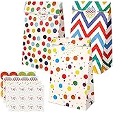 CXWPDD 21 Pack Paper Favor Birthday Bags with 48 Stickers Rainbow Dots and Stripe Party Bags Gift Treat Candy Bags for Baby Shower Wedding Christmas Valentines' Day Christmas 3.54 × 2.36 × 9.45"