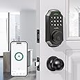 Keyless Entry Door Lock with 2 Door Knobs - App Control Electronic Keypad Deadbolt Smart Lock - 100 Code Keypad Door Lock with Handle - Front Door Lock Set - One Time Code - Auto Lock（Matte Black）