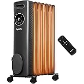 hykolity Electric Oil Filled Radiator, 1500W Portable Full Room Radiant Space Heater with Adjustable Thermostat, Remote, Led Display, Child Lock, Overheat & Tip-Over Protection, 24H Timer, Grey