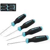 DURATECH 4-Piece Hook and Pick Set, Offset, Straight, 90&deg; Pick and Hook | Precise and Small Pick Tool for Auto, Mechanic and Electronics Maintenance, with Storage Tray