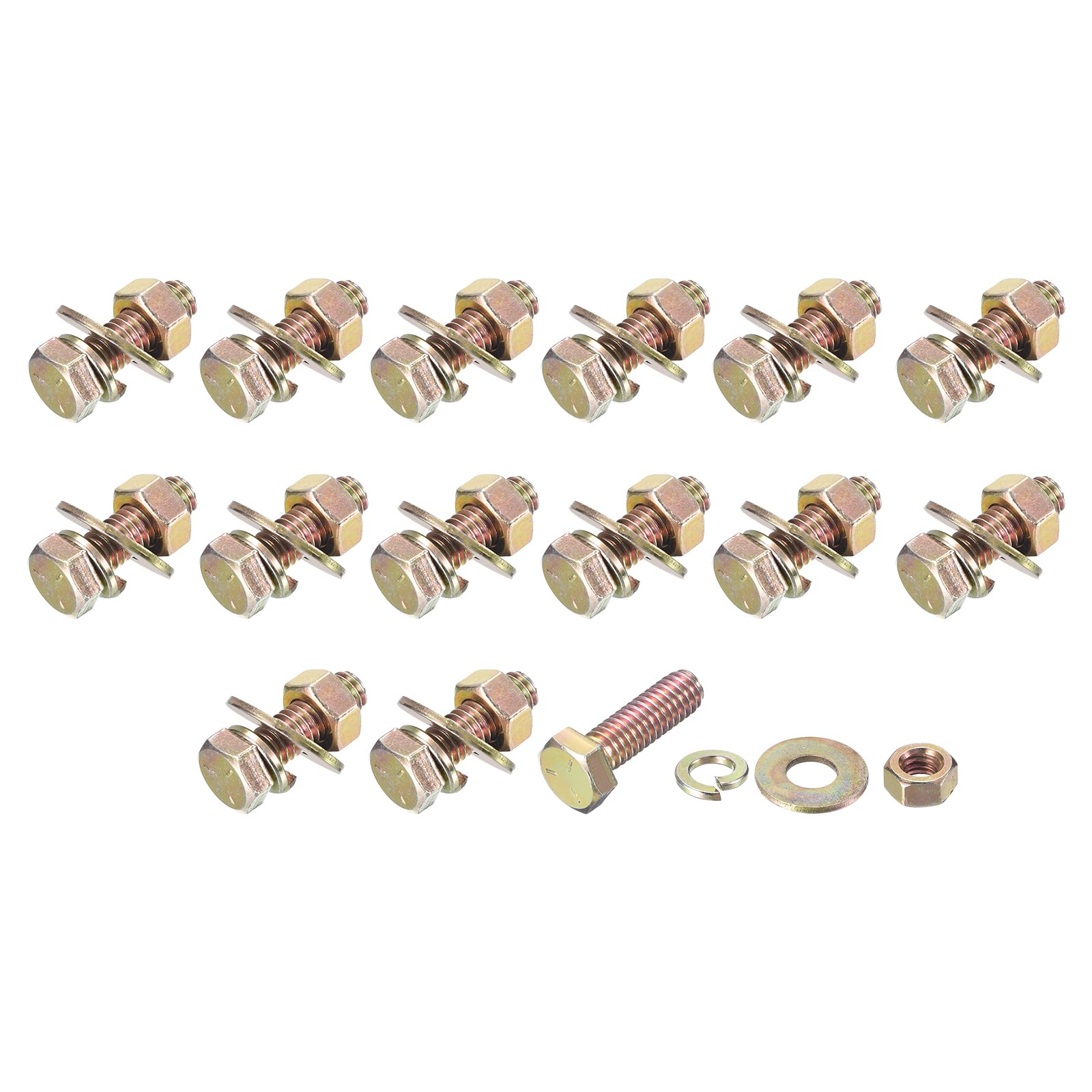 METALLIXITY Hex Head Screws Bolts, Nuts, Flat & Lock Washers Kits (5/16-18x1") 15 Set, Carbon Steel Fully Threaded Machine Screws Bolt Set - for Home Appliance Equipment, Gold โ image 1