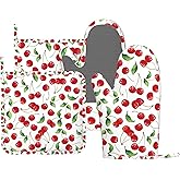 MIFSOIAVV Cherry Fruit Pattern Oven Mitts and Pot Holders Sets Silicone Watercolor Cherries Kitchen Mitts Potholders Heat Resistant 4Pcs Oven Gloves Hot Pads for Kitchen Baking Cooking BBQ Grilling