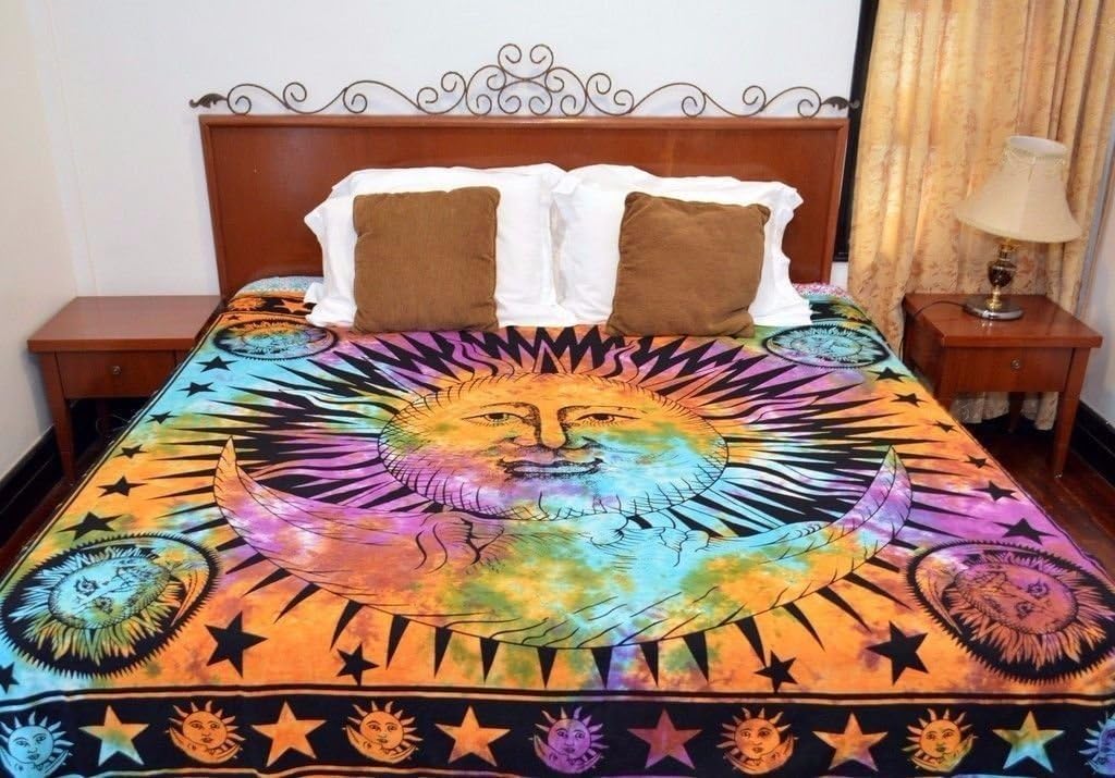 Vedant Designs Psychedelic Celestial Sun Moon Duvet Cover Set Indian Sun Hippie Hippy Bedding Set Tie Dye Comforter Cover (Multi Sun Moon Duvet Cover)