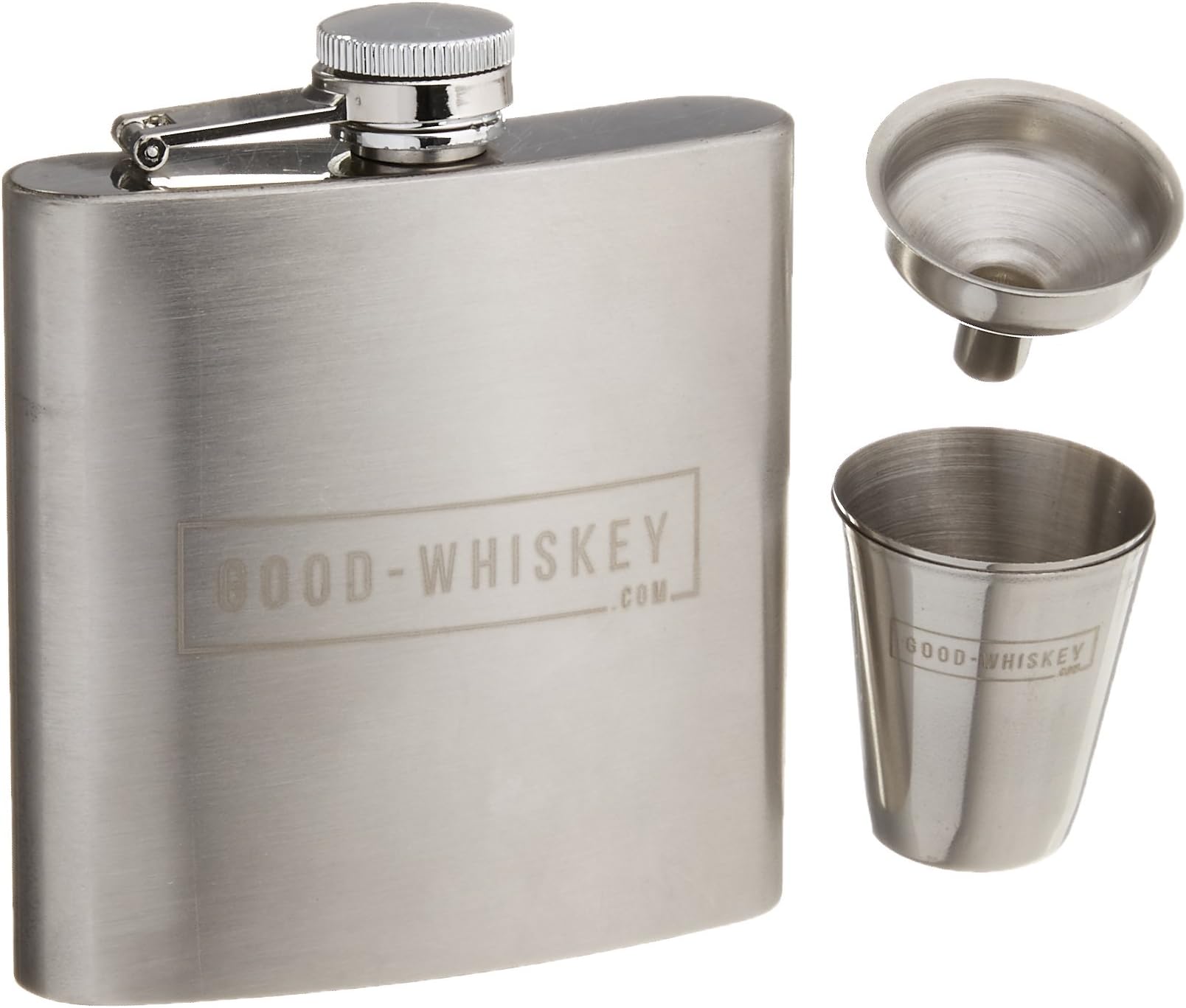 Hip Flask Gift Box Set by Good Whiskey Christmas Gifts, 6 Oz Stainless Steel Plus Free No Spill Funnel