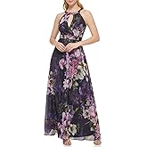 Jessica Howard Womens Petite Floral Lurex Chiffon Gown – Sleeveless Maxi Wedding Guest Dress