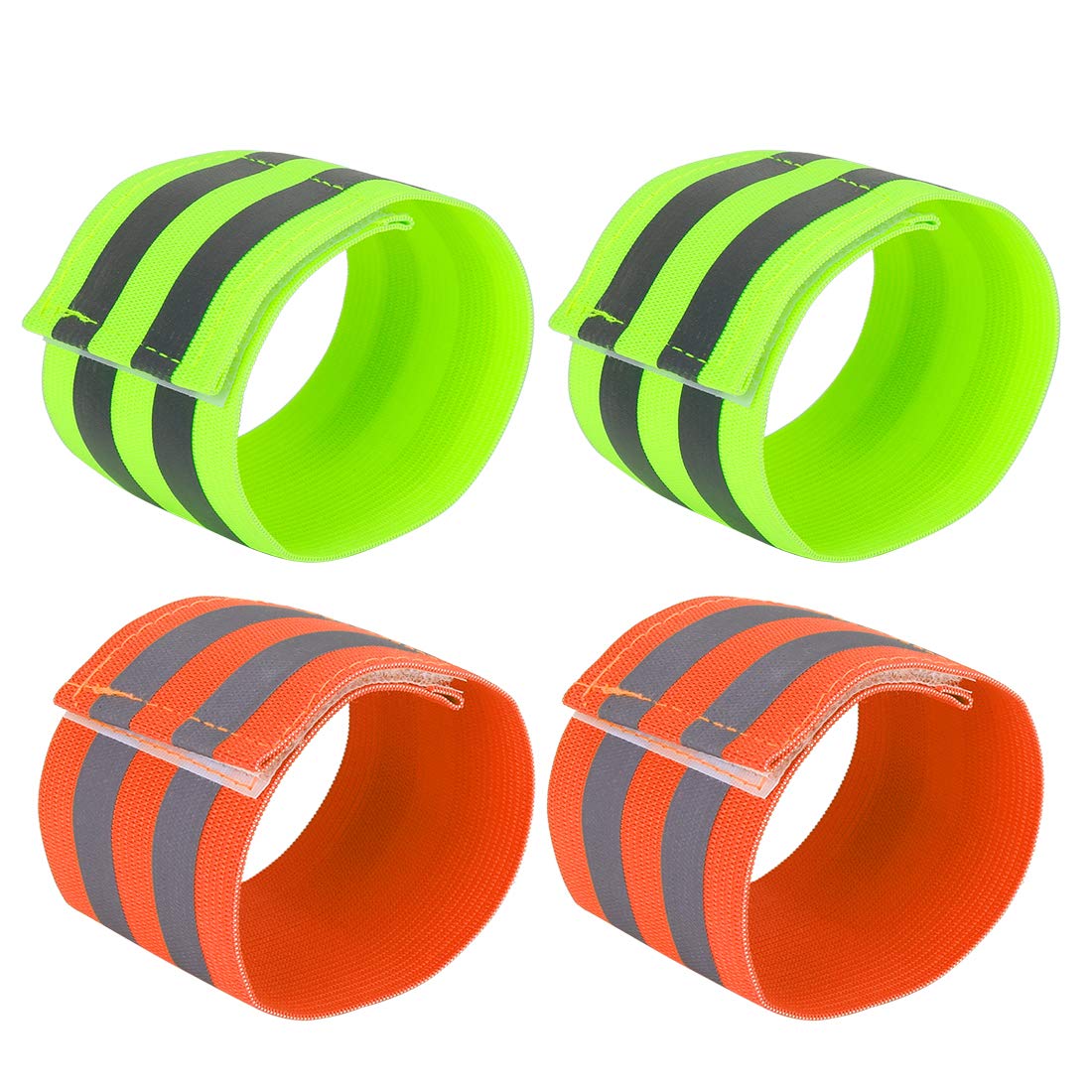 X AUTOHAUX 4 Pcs Reflective Bands for Wrist Cycling Wristbands Green Orange