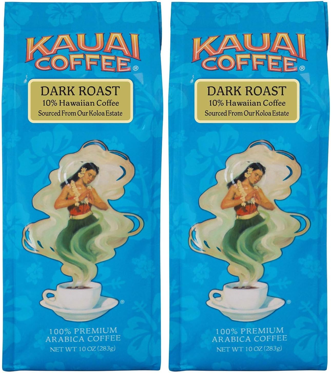 Kauai Coffee, Koloa Estate Dark Roast, Ground Coffee, 10oz Bag (Pack of 2)