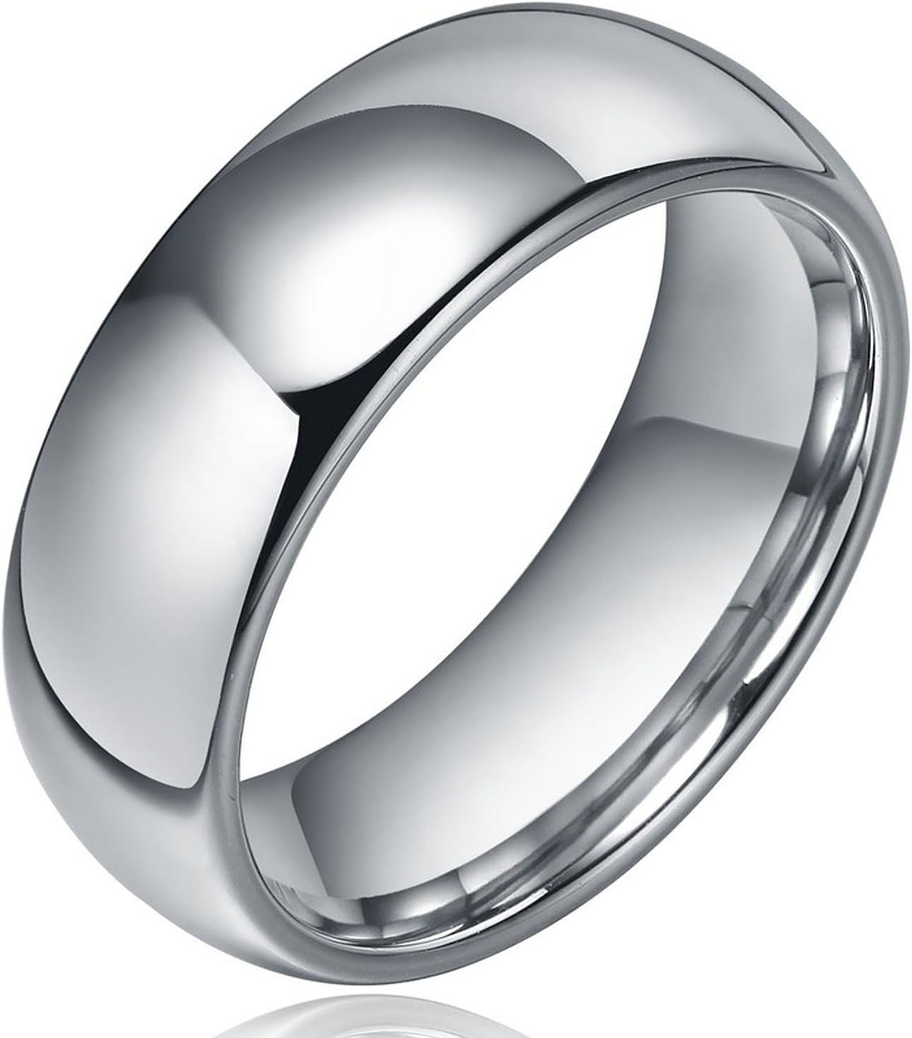 8mm Dome Polished Plain Tungsten  Ring   Mens  Wedding Bands  Comfort   Fit