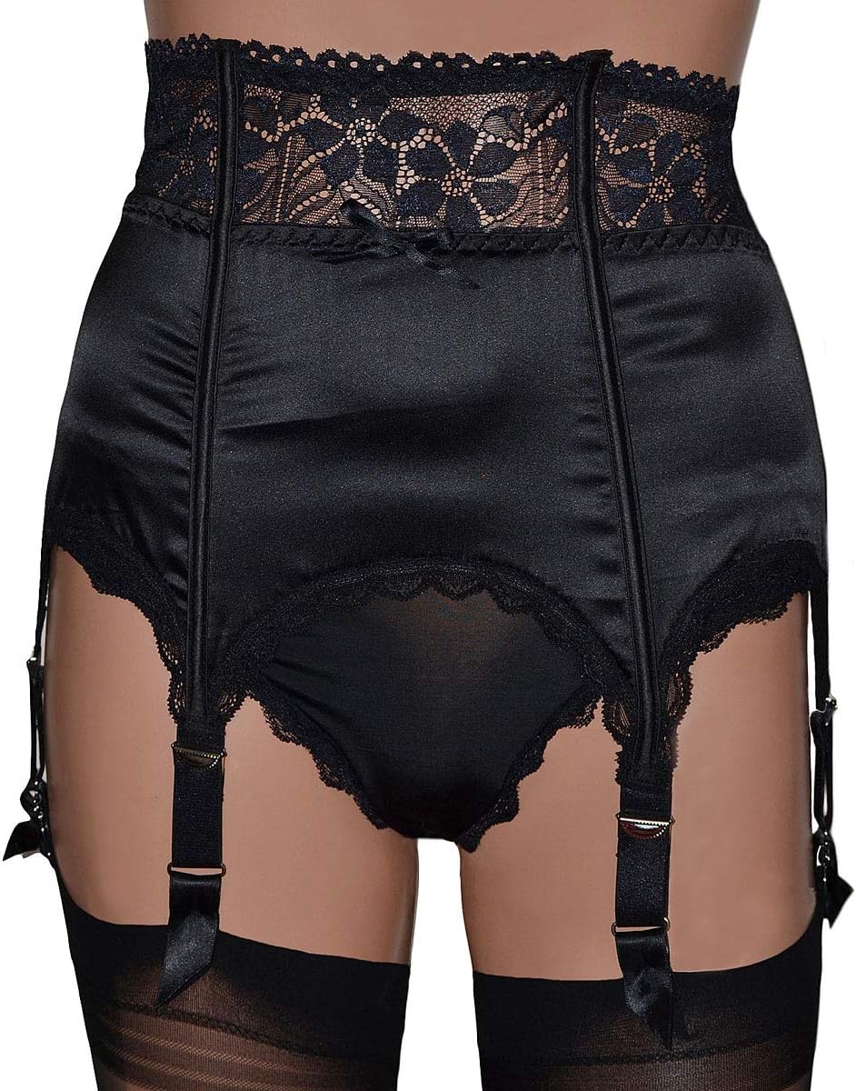 6 Strap Suspender Belt in Satin & Lace Available in Black, Gold and Ivory