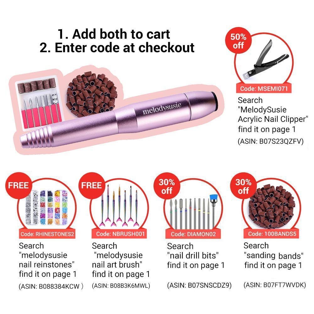 MelodySusie Portable Electric Nail Drill, Compact Efile Electrical Professional Nail File Kit for Acrylic, Gel Nails, Manicure Pedicure Polishing Shape Tools Design for Home Salon Use, Purple: Beauty