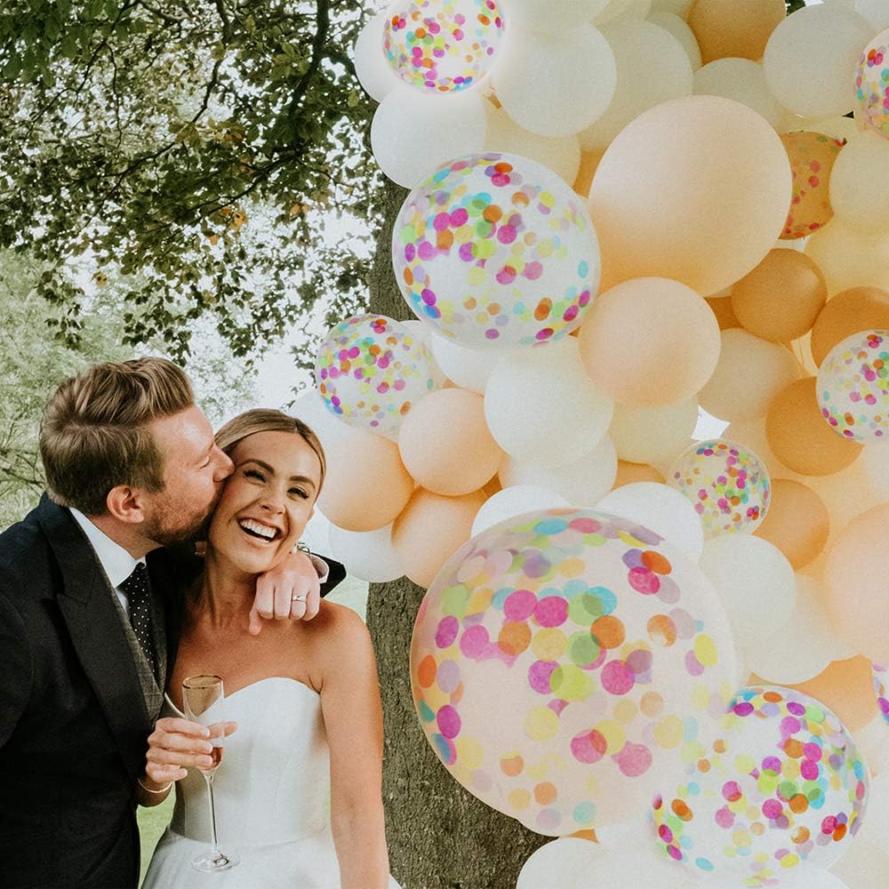 24 Pieces Rainbow Multicolor Confetti Balloons | PREFILLED 12 Inch Latex Party Balloons with Bright Rainbow Confetti | Party Decorations, Wedding & Engagement, Bridal, Proposal (Colorful): Toys & Games