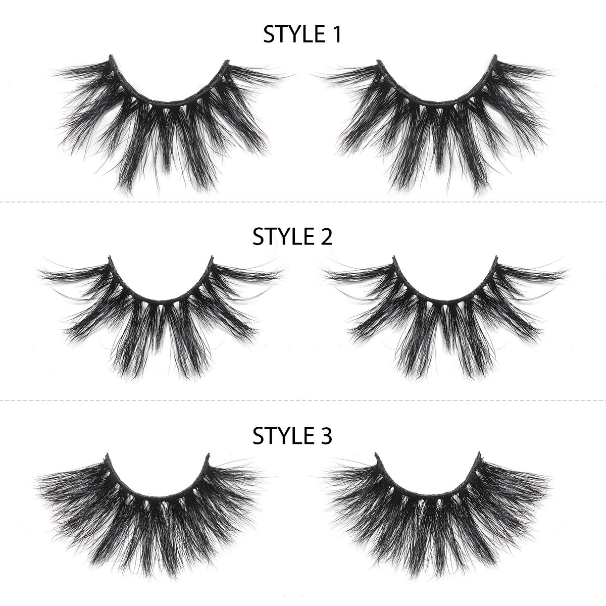 3D Mink Eyelashes 25MM Fluffy False Eyelashes Dramatic Thick Wispy Fake Eyelashes Handmade Long Soft Lashes with Tweezers Cruelty-Free Reusable Different Style 3 Pairs DYSILK