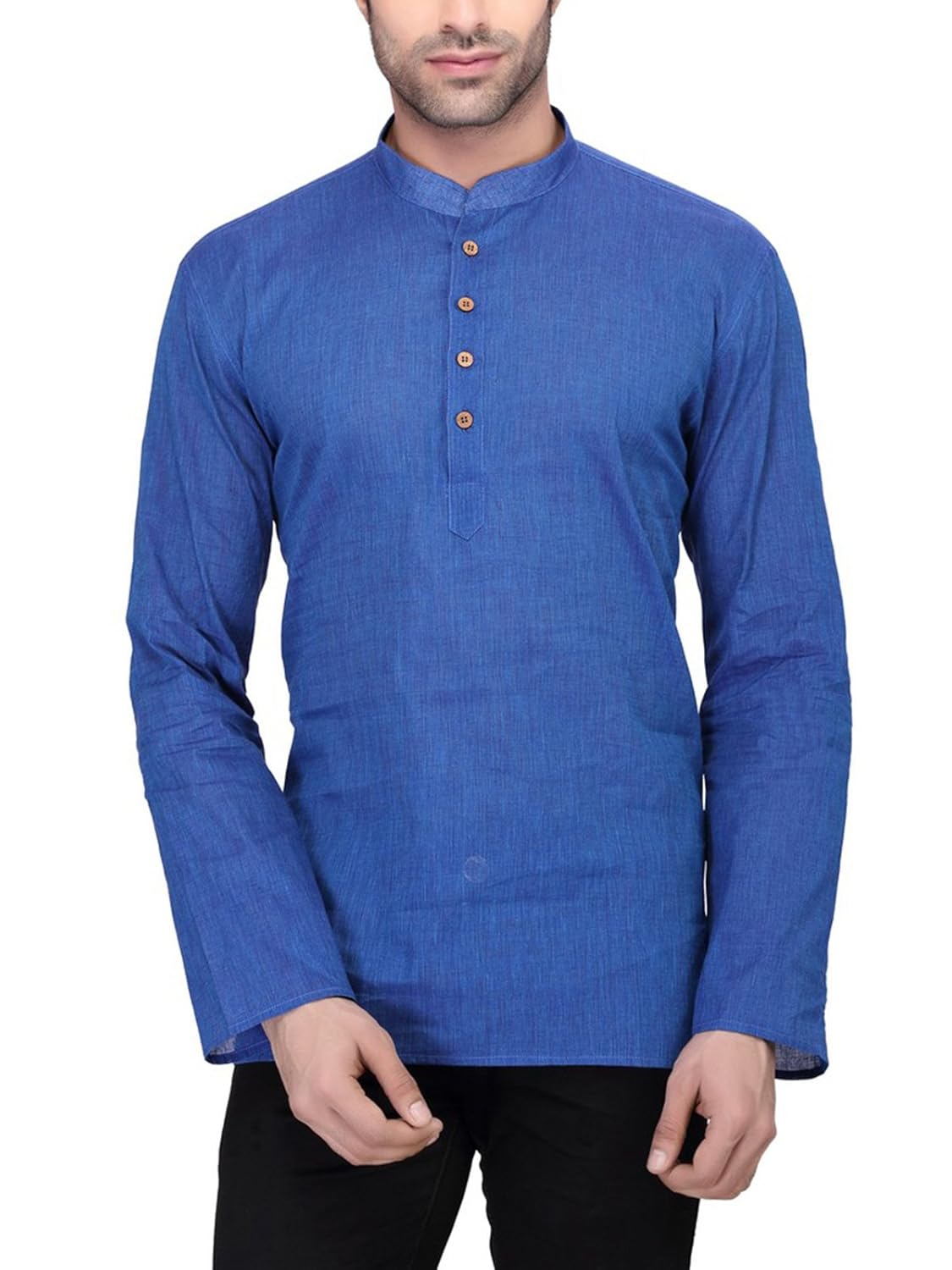 rg designers men's full sleeve short kurta avhandloomshort-blue