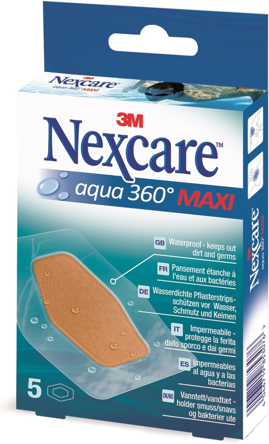 Nexcare Aqua 360° Maxi N1205DM Waterproof Plaster 60 x 89 mm [Pack of 5