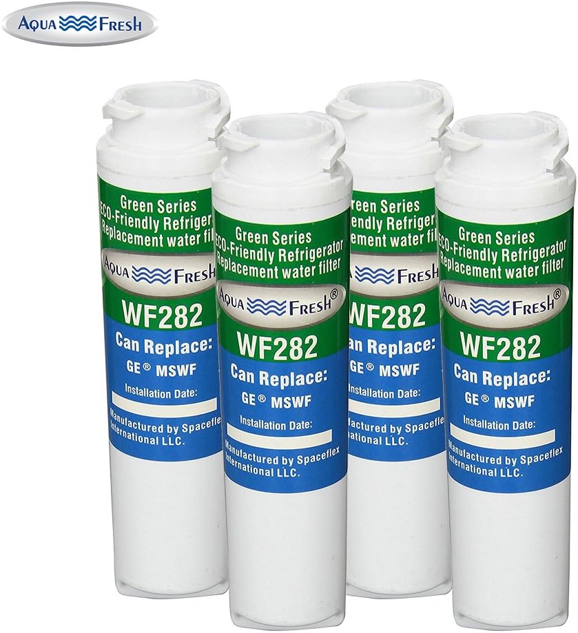 Aqua Fresh WF282 Refrigerator Water Filter Compatible with GE MSWF, 101820-A, 101821-B, PC46783, PS1559689, WR02X12345, WR02X12801, PSS26MSWCSS, GE EFF-6022A, GE PSCS5RGXCFSS, PSCS5RGXAFSS (4 Pack)