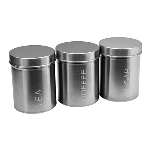 Kosma Set of 3 Stainless Steel Vintage Oval Tea Coffee Sugar Canisters