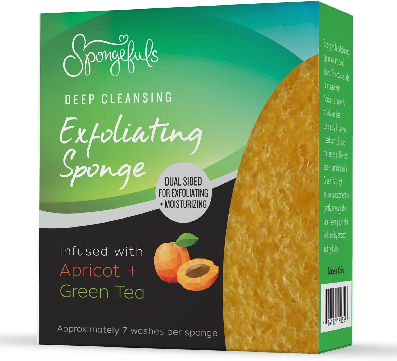 Deep Facial Cleansing & Exfoliating Infused Apricot and Green Tea Soap Sponge Spongefuls
